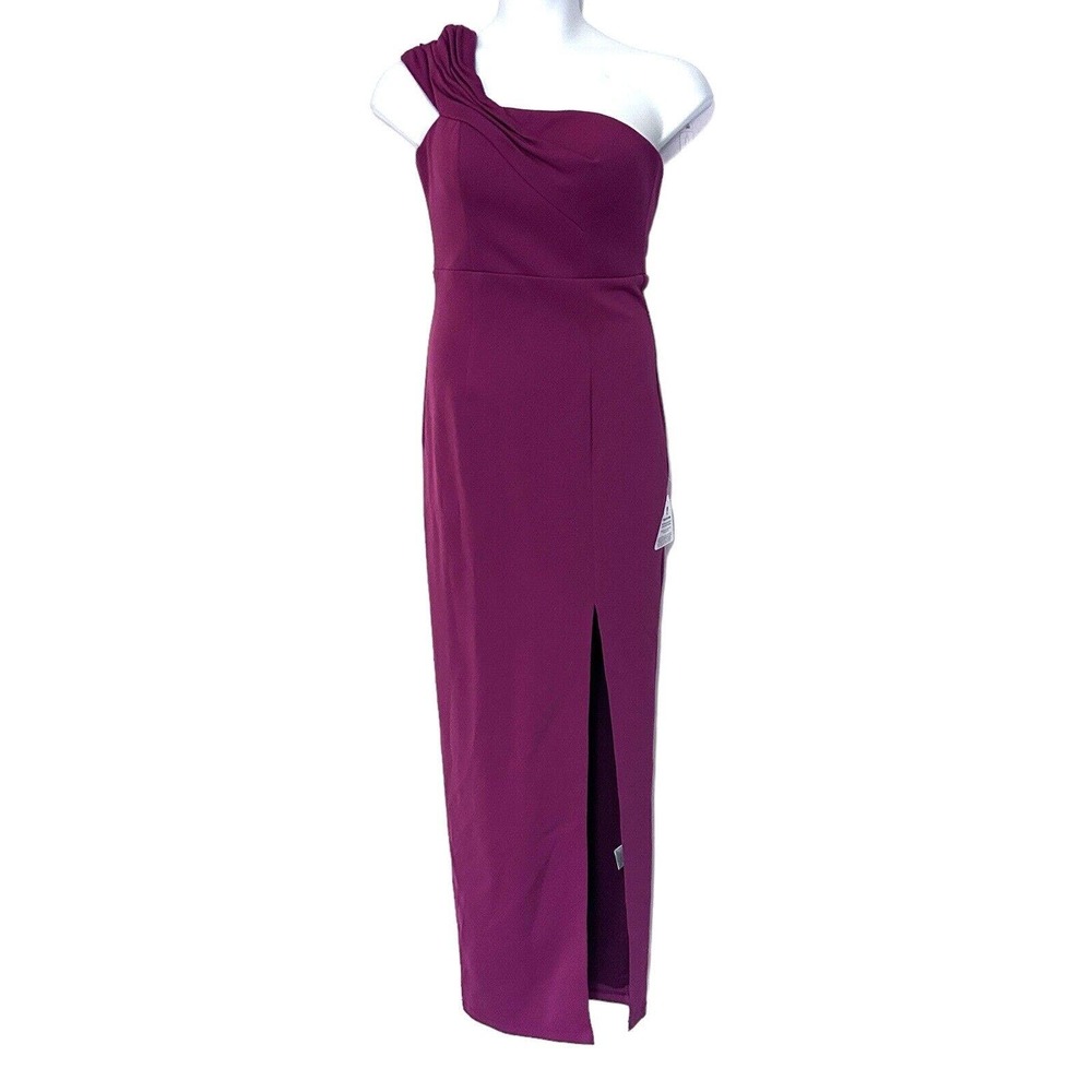 BARIANO Jersey Berry-Burgundy One Shoulder Gown Formal Cocktail Maxi Prom Dress - Picture 2 of 16